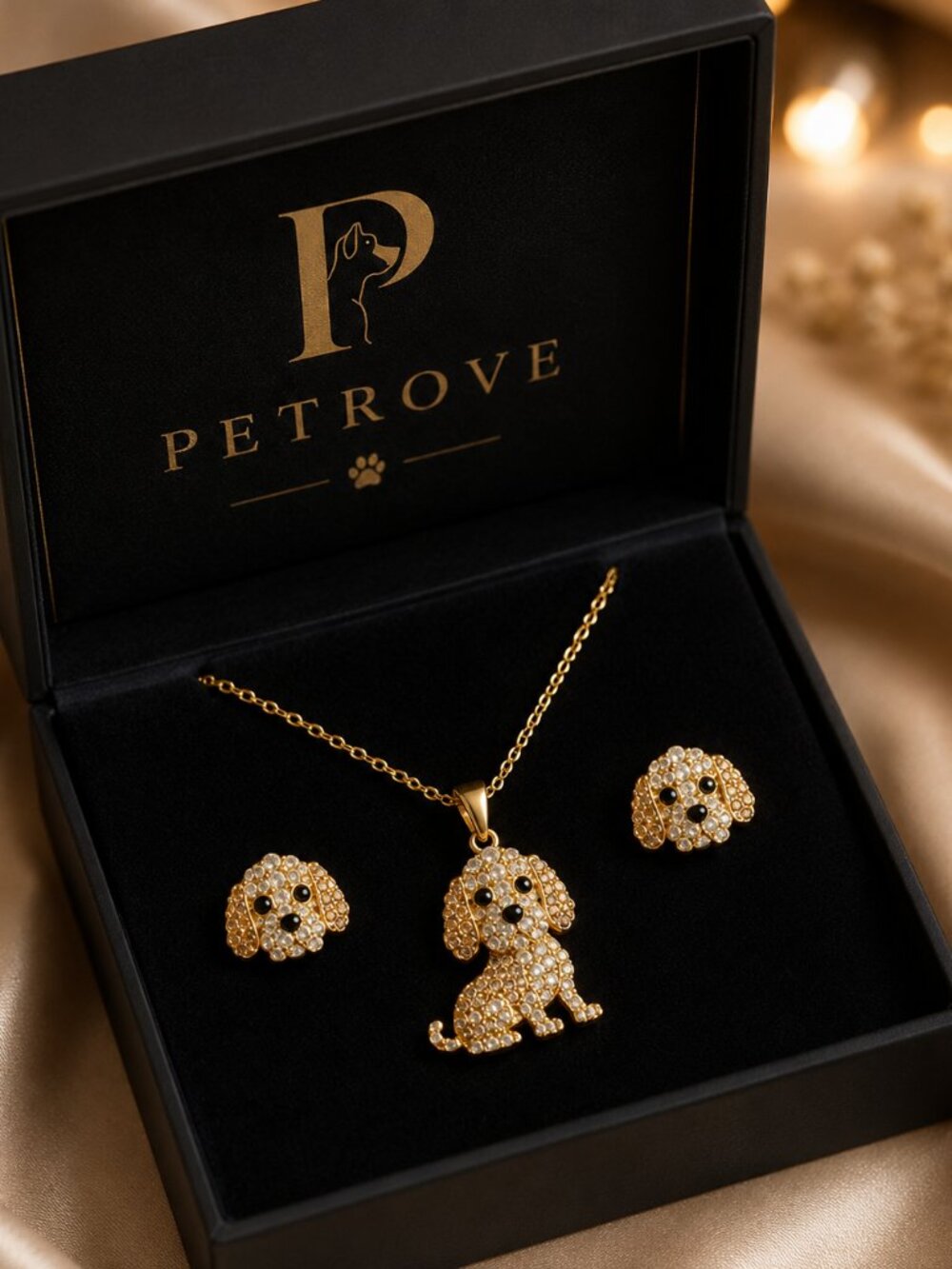 Poodle Necklace & Earring Set | Crystal Pavé Dog Memorial Jewelry | Pet Rove